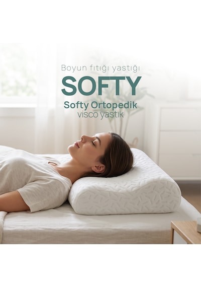 Çift Boyun Destekli Boyun Fıtığı Yastığı - Softy Visko Yastık Beyaz