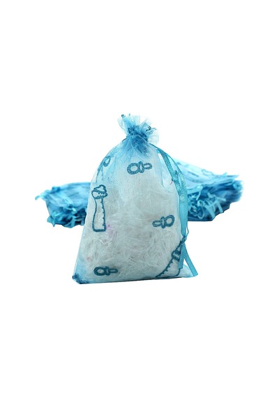 Süsle Flok Baskılı Büzgülü Kese Mavi 10 x 12 CM - 25 Adet Mavi