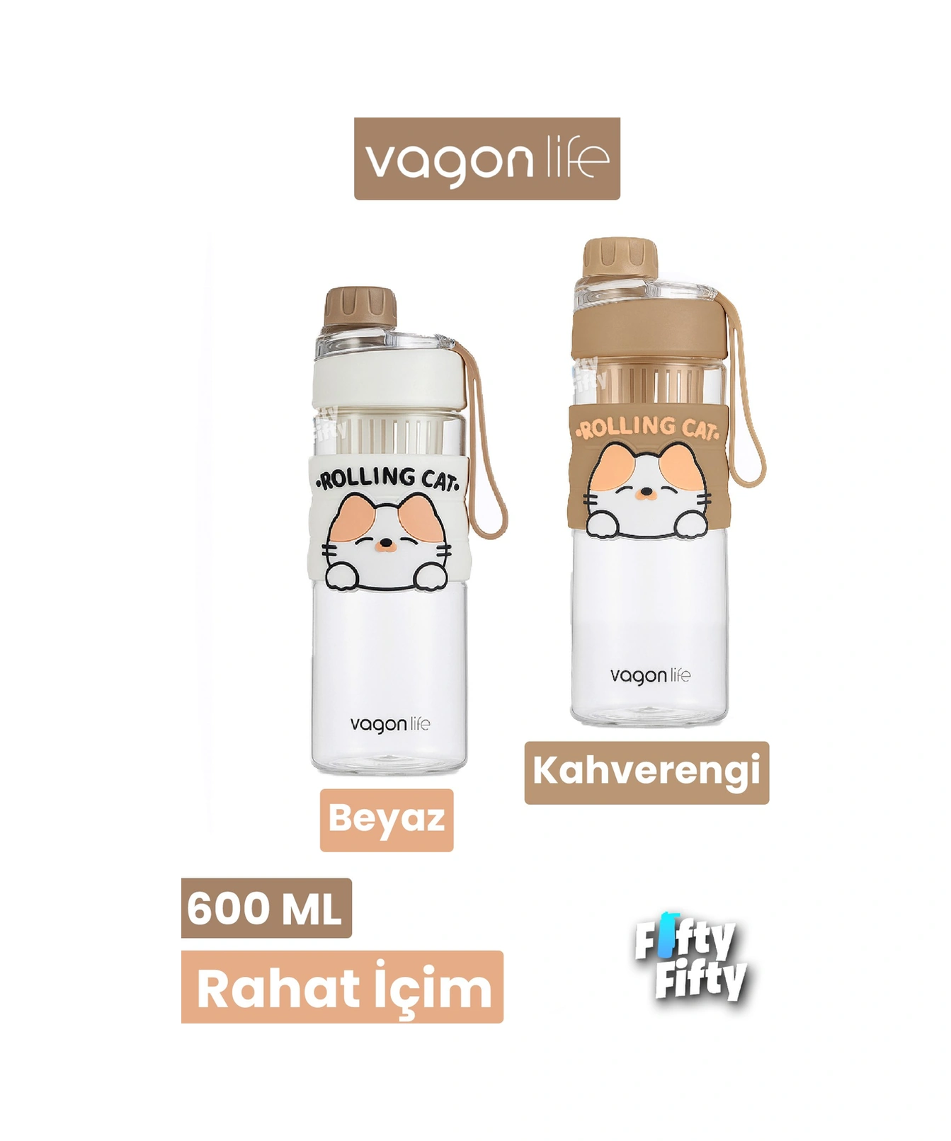 600 Ml Rahat İçim Pipetsiz Çevir Aç Kapak Taşıma Kulplu Çocuk Su Matarası -vgn2020new600ml Beyaz