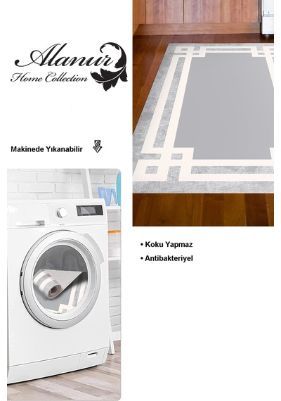 Dekoreko Kaymaz Taban Djt Mutfak Halısı Trend Modern 657m gri