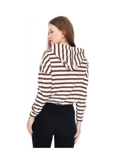 Kadın Crop Sweatshirt-kapüşonlu-yarım Fermuarlı-beli Lastikli- S 001