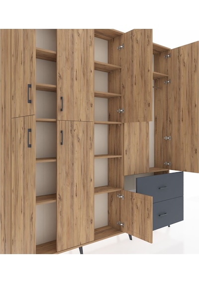 Arges Dolap 12 Raflı 2 Çekmeceli Tek Askılı 220x30x243 Çam-çam/antrasit Atlas Çam/antrasıt Arges Dolap 12 Raflı 2 Çekmeceli Tek Askılı 220x30x243 Çam-çam/antrasit Atlas Çam/antrasıt