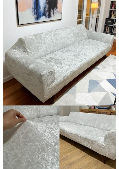 Yumuşacık Yıkanabilir Tüy Leke Tutmayan 3 Kişilik Lastikli Kadife Koltuk Örtüsü Koltuk Kılıfı Tekli Krem Diğer