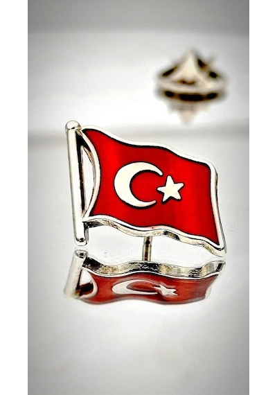 Yörük Tasarım Türk Bayrağı Gümüş Yaka Rozeti 3d 3 Boyutlu Dalgalı