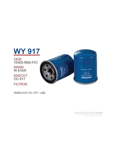 Wunder Honda Civic Y M City Jazz Yağ Filtresi Oem No:15400 Rba F01