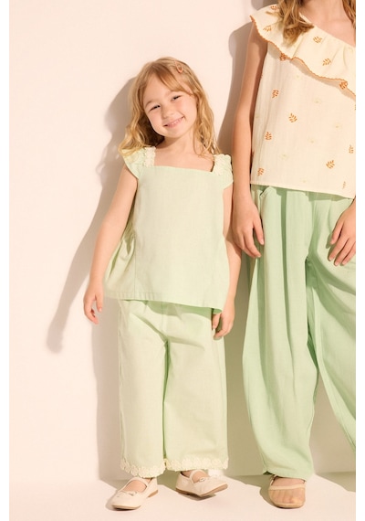 Defacto Floral Keten Görünümlü 2li Takım Kız Bebek H4734a526smgn1139 Yeşil-gn1139