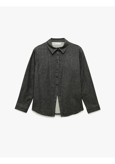 Koton Regular Fit Uzun Kollu Düğmeli Denim Gömlek Gri 6wal60013md Gri