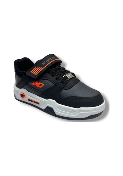 Ndrops 012-26 Deri Cırt Bantlı Çocuk Sneaker Siyah Oranj 26-30 Siyah