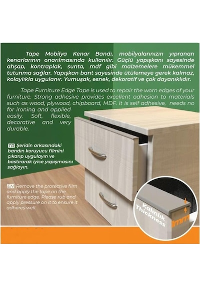 Kendinden Yapışkanlı Masa,raf,dolap,tezgah,mobilya Kenar Bandı 18mmx5 Metre-gri