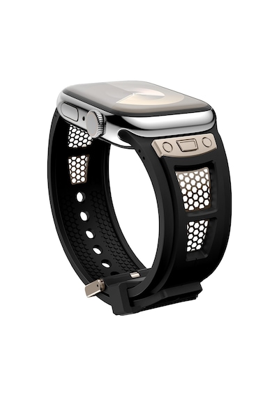 Apple Uyumlu  Watch Ultra 1 / 2 49mm Kordon Delikli Metal Süslemeli Desenli Silikon Band 117