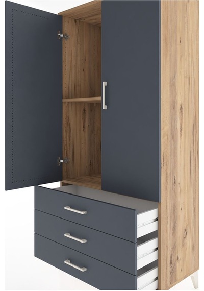 Hyperion Dolap 2 Raflı 3 Çekmeceli 2 Kapaklı 88x44x182 Çam-antrasit Atlas Çam