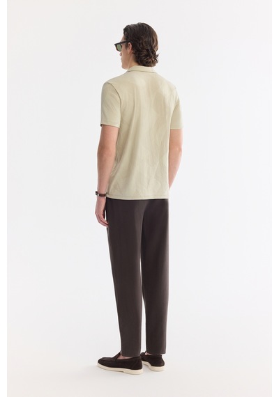 Avva Erkek Bej Apaj Yaka Kolay Ütülenen Elastan Regular Fit T-shirt A61y1156
