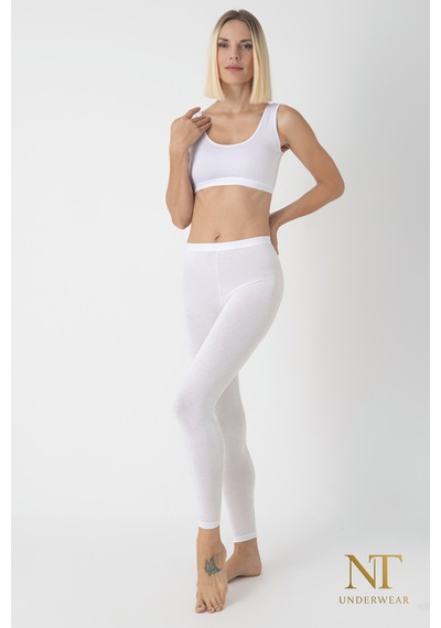 Nt Underwear Kadın Bambu Uzun Tayt Hafif, Rahat, Terletmeyen Beyaz