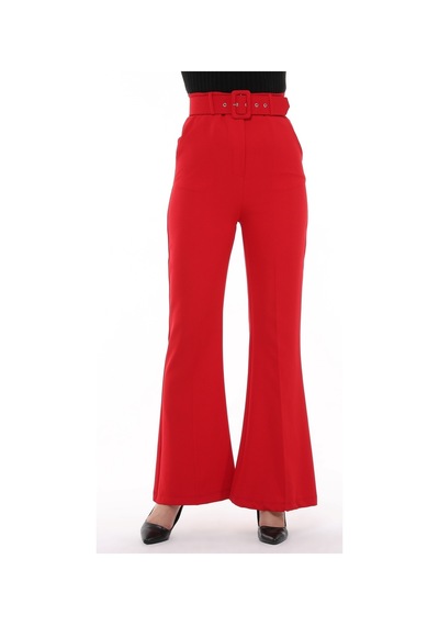 Cedy Kadın İspanyol Paça, Yüksek Bel, Kemerli Pantolon, Oversize Kesim, C3004 Yeşil 001