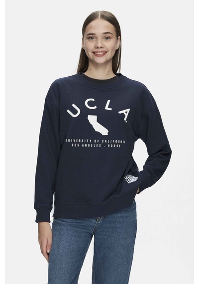 Ucla Alameda Lacivert Bisiklet Yaka Baskılı Oversize Kadın Sweatshirt Lacivert