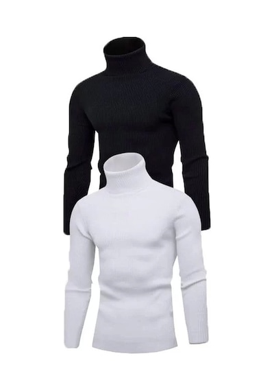 2 Adet Unisex Kaşkorse Boğazlı Full Likralı Fitilli Body Kazak