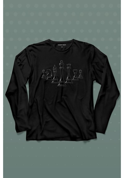 Satranç Zeka Strateji Oyunu Santranç Uzun Kollu Tişört Baskılı T-shirt 001
