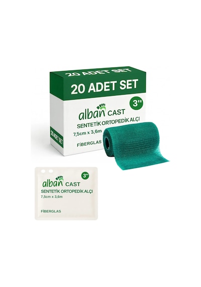 Alban 3 İnç Cast Sentetik Alçı 7.5 CM x 3.6 M 20'li Kutu Koli