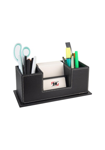 Masaüstü Deri Organizer Kalemlik 4 Gözlü Desktop Organizer Rainbow Vegan 10x12x25 Cm. Siyah Genel