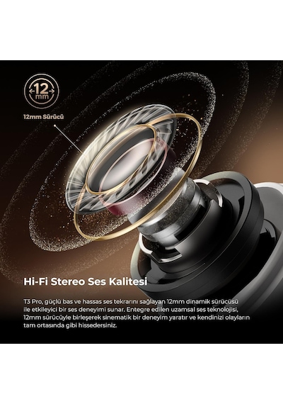 T3 Pro Anc Tws Bluetooth 5.4 Kablosuz Kulak İçi Kulaklık Beyaz