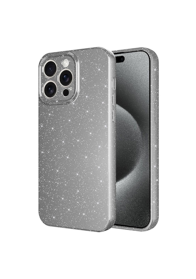 Mobilteam Apple Uyumlu iPhone 15 Pro Kamera Korumalı Simli Lüks Koton Kılıf-gri Gri
