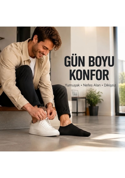 Elitse Erkek Pamuklu Patik Çorap 12 Li Paket 39-44 Dikişsiz Burun, Koku Karşıtı, Nefes Alan Kısa Konç Sneaker Çorabı Haki 12'li