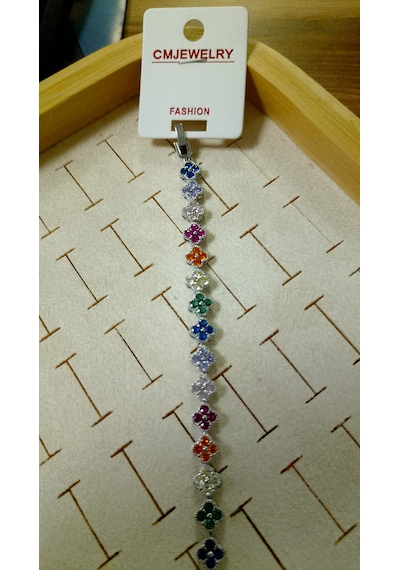 Renkli Taşlı Silver Renk Çelik Çiçekli Atarlanabilir Bileklik - Özel Seri Silver