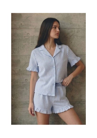 Fit Women Kadın V Yaka Comfort Fit Mavi Pijama Takımı