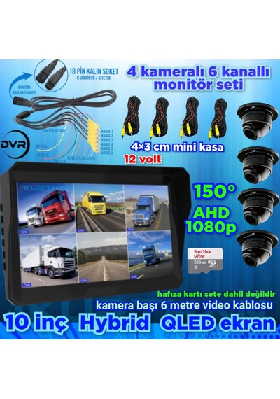 6 Kanallı Monitör 4 Adet 1080 P Ahd 150'' Ultra Mini Kamera Seti