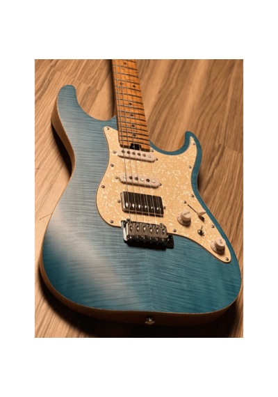 Soloking Ms-1 Classic Flat Top Fmn Roasted Flame Maple Neck İn Jeans Pacific Blue W/gigbag