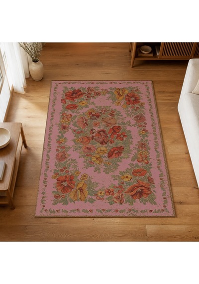 Kartela Halı Karabağ Halı Jüt Taban Dokuma Halı Gül Kurusu - 160 X 240 Cm