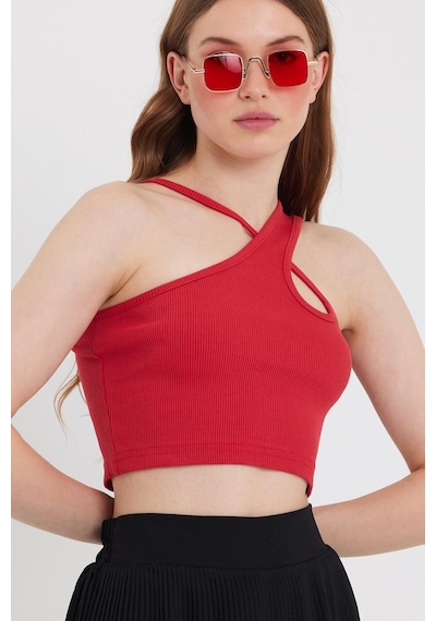 Quhox Kadın Askılı Crop Kaşkorse Kırmızı