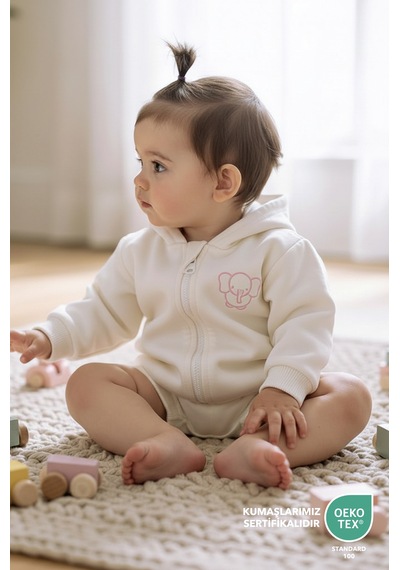 Bebek/cocuk Nakış Detaylı Fermuarlı Sweatshirt Pembe