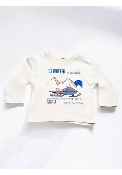 Çikoby Erkek Bebek Ice Drifter Yazılı İnce Uzun Kollu Tshirt-14865 Ekru