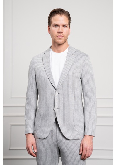 Morven Erkek Gri Poliviskon Trend Örme Çizgili Slim Fit Mono Yaka Takım Elbise 25ms001013100 Gri
