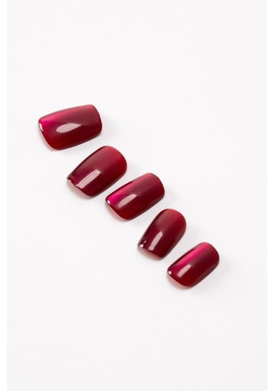 Pop Beauty Takma Tırnak Seti & Zararsız Yapıştırıcı, Cat Eye Kırmızı Kısa Cat Eye