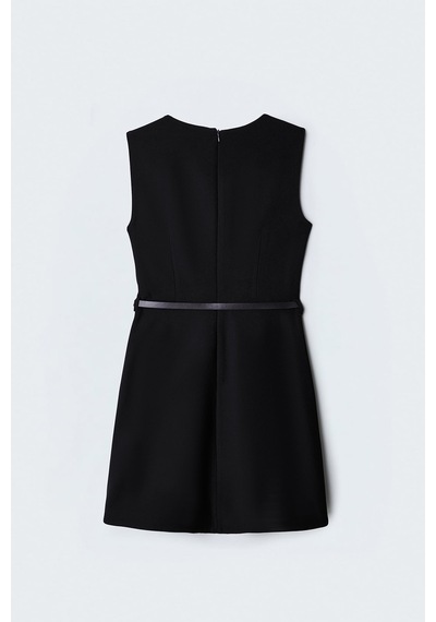 Sateen Kemerli Mini Elbise - Siyah-137569