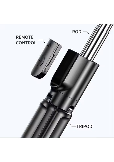 Bluetooth Kumandalı Tripodlu Işıklı Selfie Stick - Uzatılabilir, Apple Uyumlu iOS & Android Black