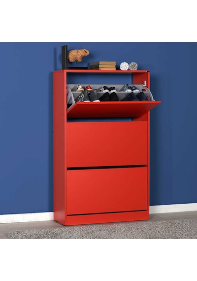Flat Duo 3 Katlı Geniş Ayakkabılık-Kırmızı 73x119x26 cm (GxYxD) Kırmızı