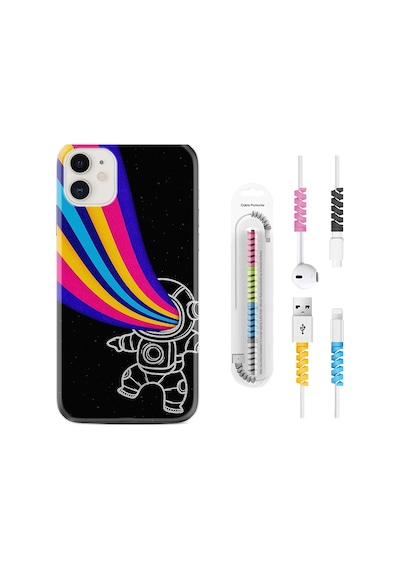 Apple Uyumlu iPhone 11 Kılıf Kablo Koruyuculu Colorful Astronot 1727