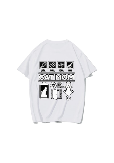 Brz Collectıon Brz Collection Unisex Oversize Cat Mom T-shirt Beyaz