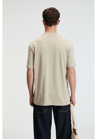 Grımelange SWEET Erkek %100 Pamuk Oversize Fit Baskılı Kısa Kollu Yuvarlak Yakalı Taş Rengi T-Shirt