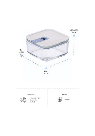 Neoflam Perfect Seal Kare Cam Saklama Kabı Bej 720 ML Bej