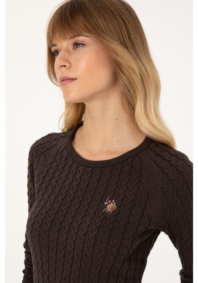 U.S. Polo Assn. Kadın Koyu Kahverengi Bisiklet Yaka Basic Kazak 50307728-VR084