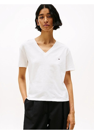 Tommy Hilfiger Slub Mdrn V-nk Ss T-shırt Kadın Beyaz T-shirt - Ww0ww43901