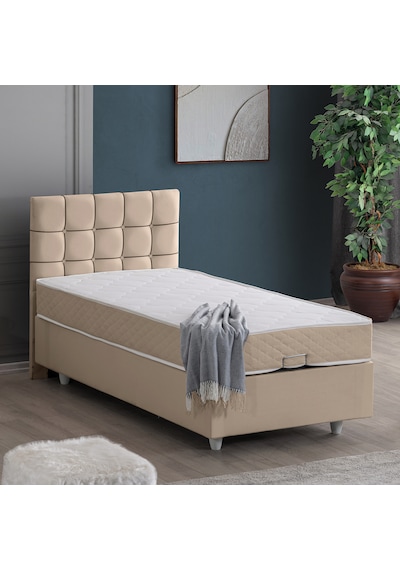 Tavira Tek Kişilik Baza Başlık Letto Yatak Seti - Bej 90 x 190