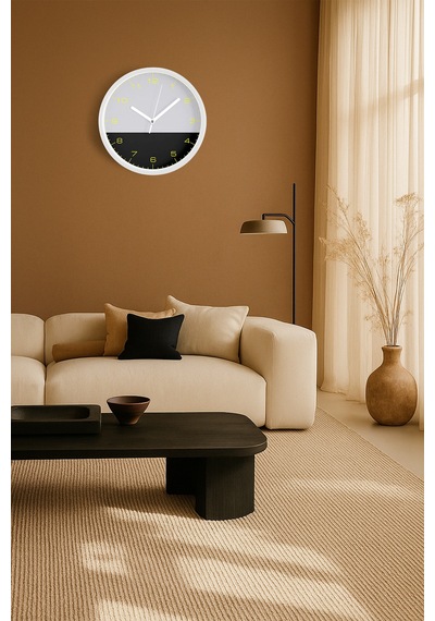Modern Tasarım Duvar Saati - 35cm - Önü Camlı Beyaz Kasa - Sessiz Mekanizma-jh0378 Beyaz