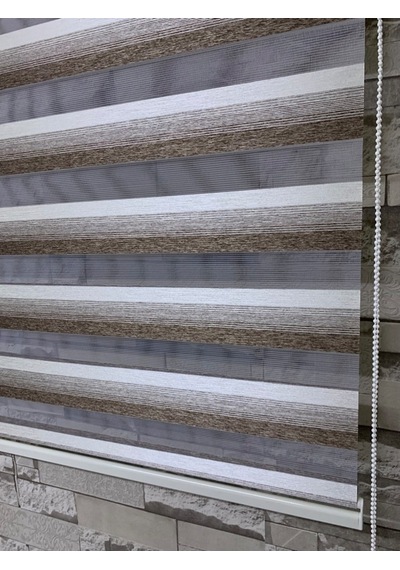 Kahve Krem Geçişli Zebra Perde (Etek Düz)