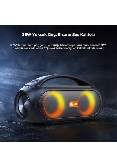 Lecoo DS152 36W Kablosuz Bluetooth 5.1 RGB IPX5 TWS Stereo Boombox Taşınabilir Hoparlör