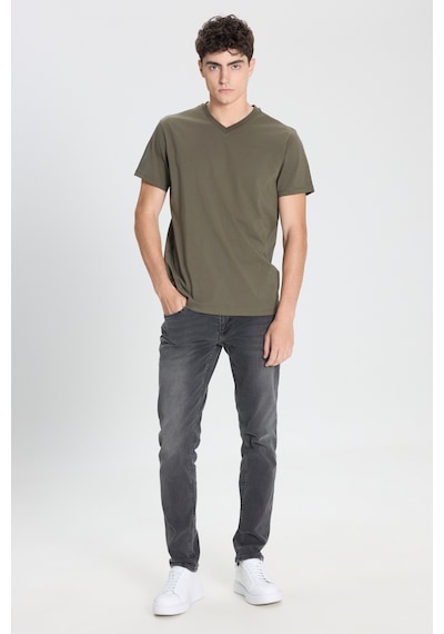 Ac&Co / Altınyıldız Classics Slim Fit Dar Kesim V Yaka Pamuklu  Erkek Tişört Haki